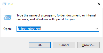 fenêtre exécuter de windows avec la commande snippingtool.exe