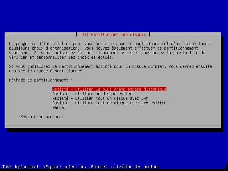 debian installation partitionner les disques
