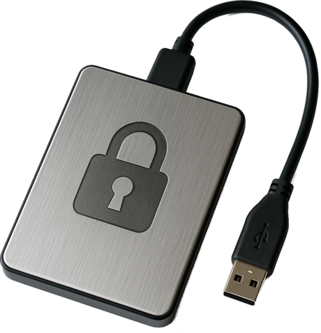 Illustration d’un disque externe USB avec un cadenas, symbolisant le chiffrement complet d’un disque sous Linux