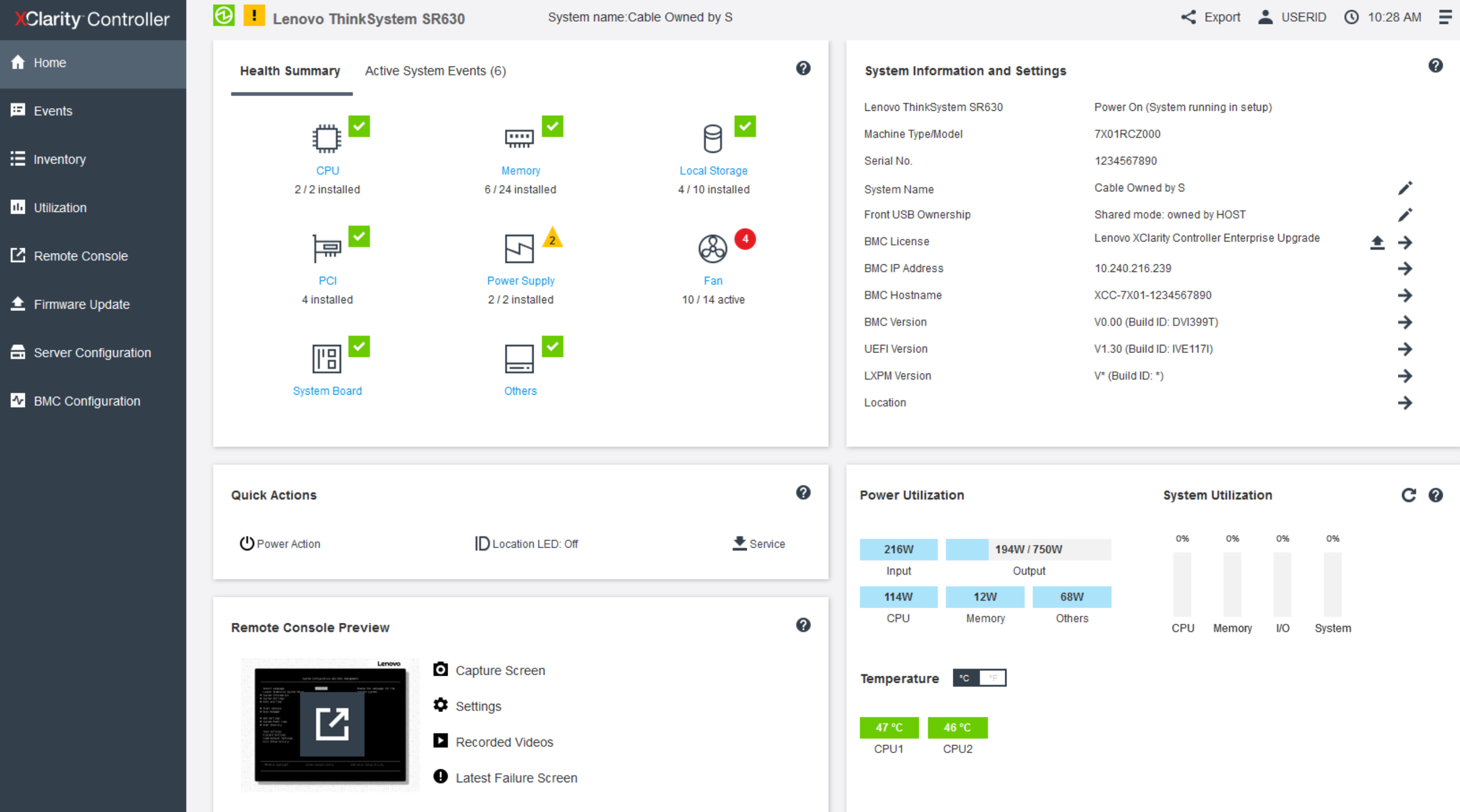 Lenovo XClarity Controller | XClarity Controller page d'accueil