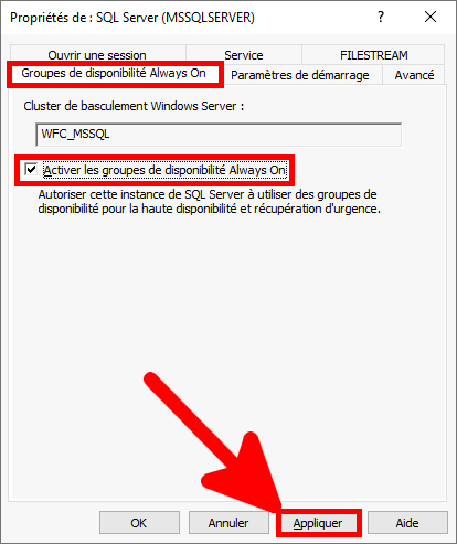 MSSQL | SQL Server Configuration Manager, propriétés de SQL Server, Activer Always On.