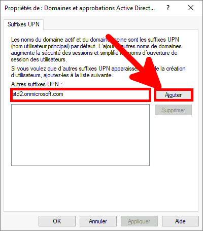 Ajout du domaine principal Azure comme suffixe UPN