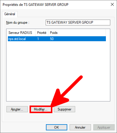 TS GATEWAY SERVER GROUP Properties, general tab