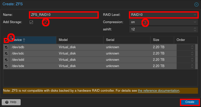 Proxmox VE 9 - configuration d’un stockage ZFS en RAID10