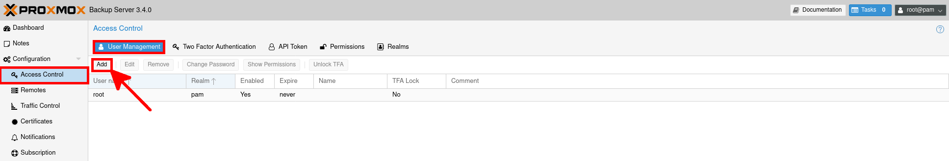 Ajout d’un nouvel utilisateur dans le panneau de contrôle d'accès de PBS