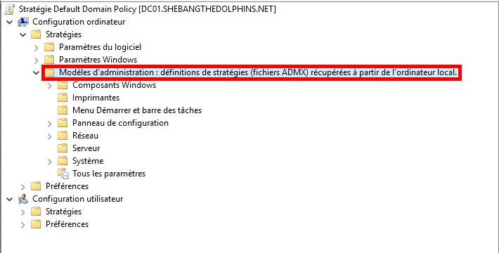 Gestionnaire de stratégies de groupe, magasin local