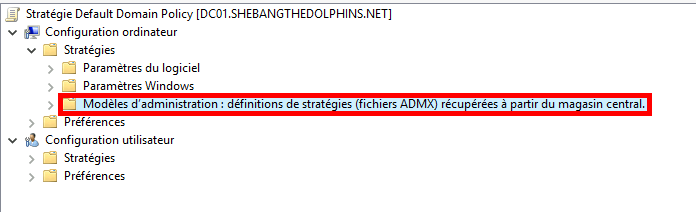 Gestionnaire de stratégies de groupe, magasin central