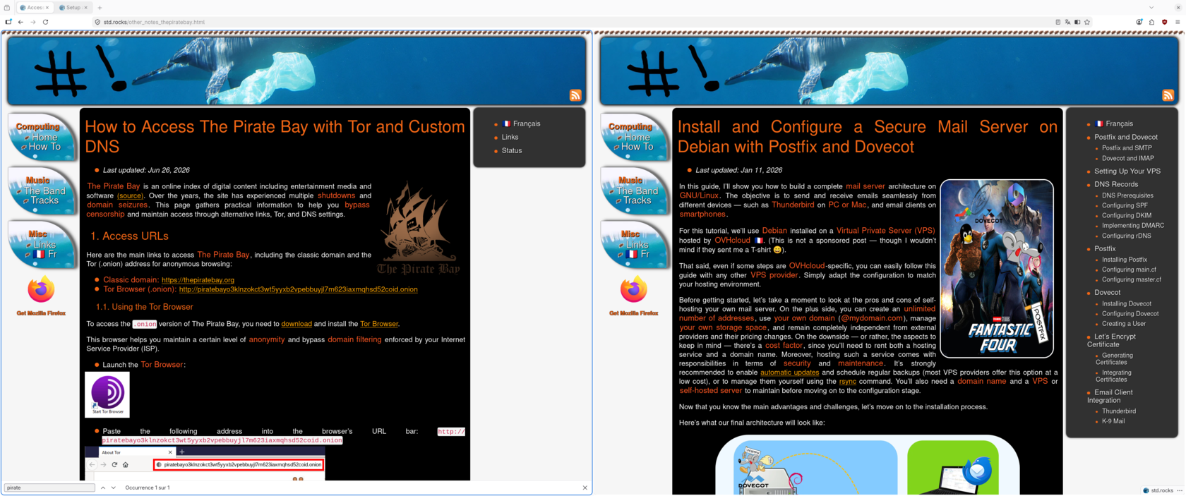 Firefox Split View showing two tabs side by side in the same browser window