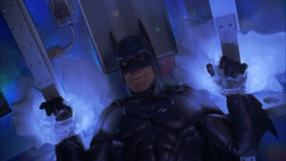 Animated GIF from Batman & Robin with Mr. Freeze saying 'FREEZE...' and 'YOU'RE MAD!'
