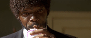Animated GIF of Samuel L. Jackson in Pulp Fiction drinking soda, optimized with palettegen
