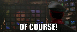Animated GIF of Street Fighter movie scene with zoomed-in caption 'OF COURSE!'