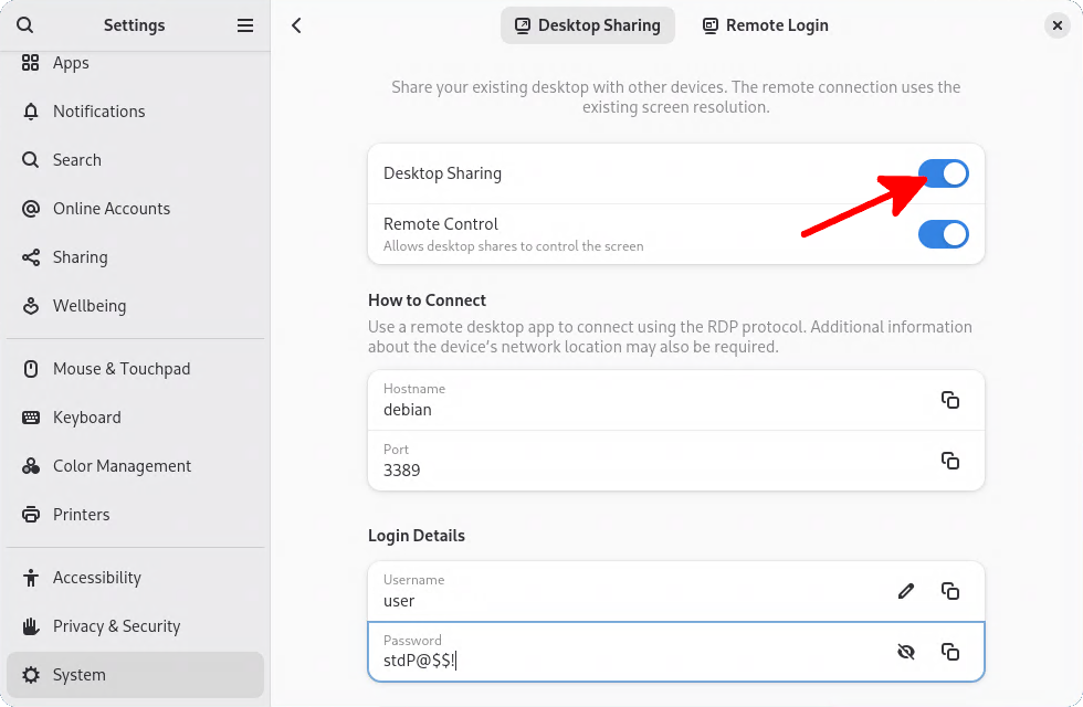 GNOME Remote Desktop final configuration on Debian 13 (Wayland)