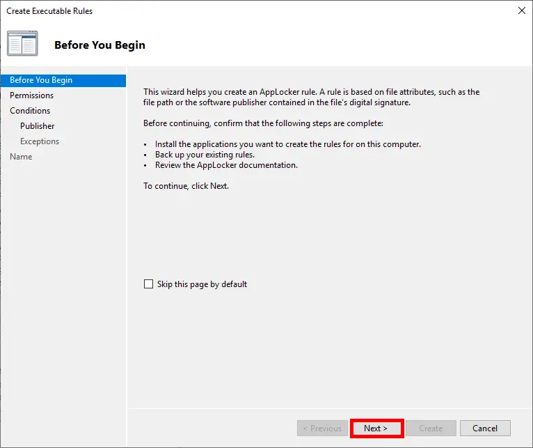 AppLocker executable rule wizard - introduction step