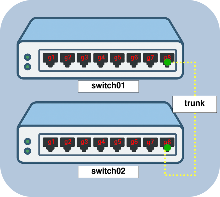 Diagram showing native VLAN 999 configuration between switch01 and switch02 connected through a trunk link for secure Layer 2 communication.