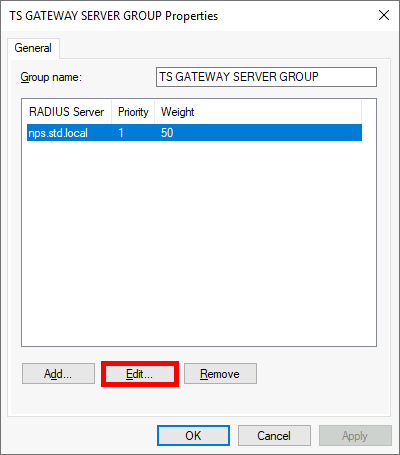 TS GATEWAY SERVER GROUP Properties, general tab
