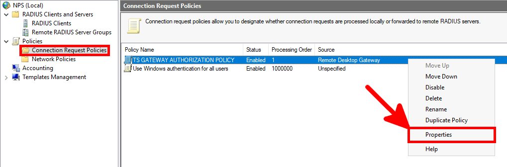 NPS Console | TS GATEWAY AUTHORIZATION POLICY, properties