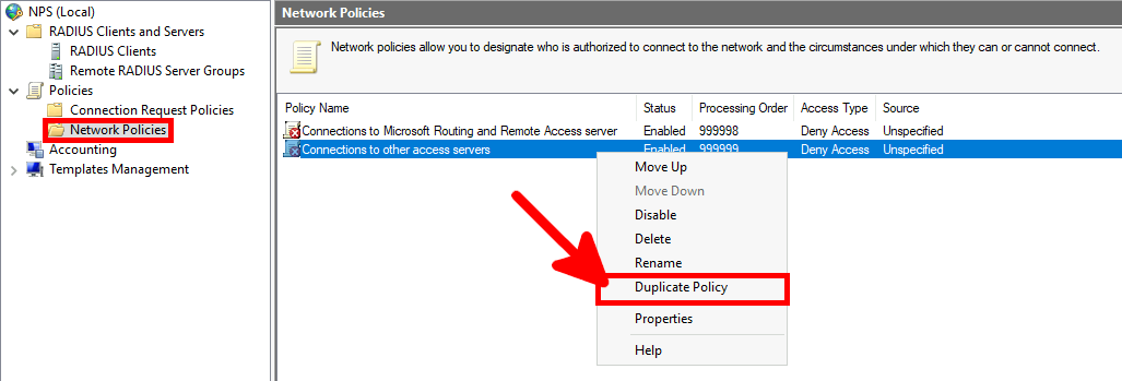 NPS Console | Network policies