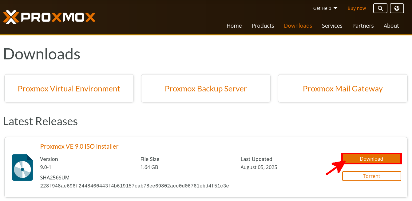 Proxmox VE 9 official download page
