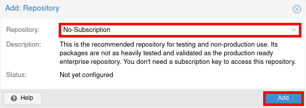 Proxmox VE 9 No-Subscription repository selection