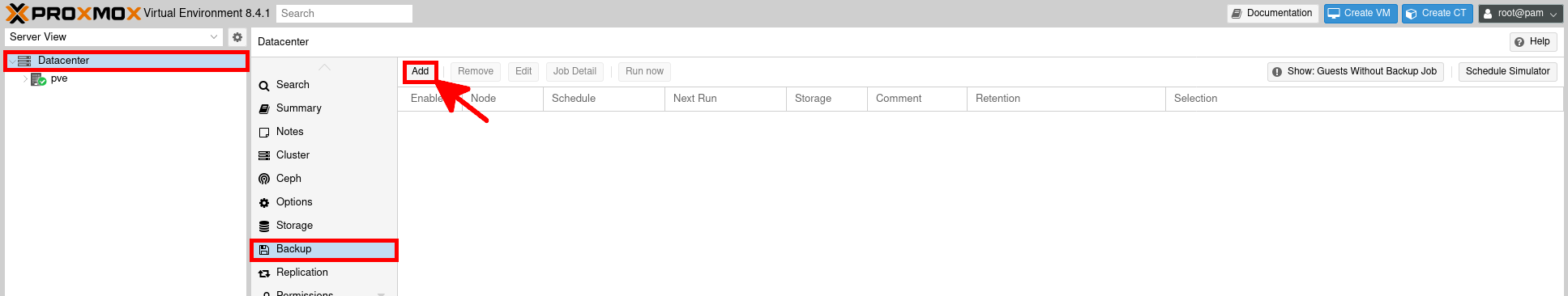 Add button to create new scheduled backup job in Proxmox VE